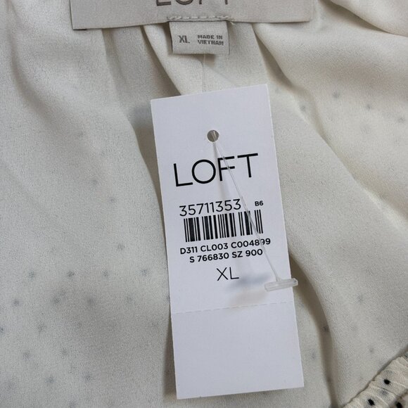 LOFT Top XL White Black Polka Dot V-Neck Ruffle Tie Long Sleeve Blouse Women's - Picture 8 of 9